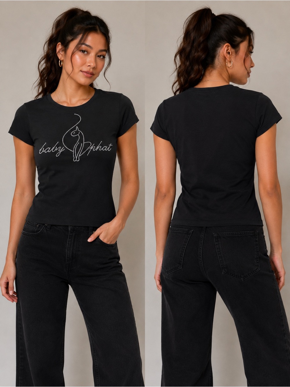 Baby Phat Black Rhinestone Logo Short Sleeve Tee